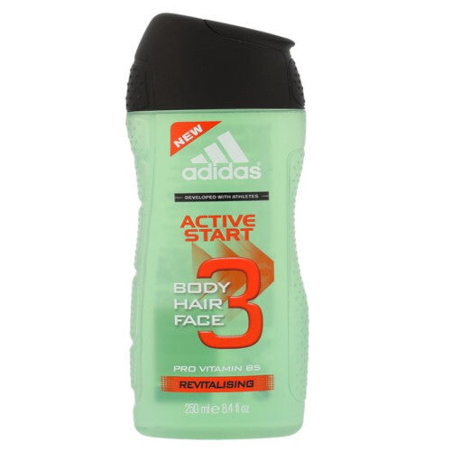 Adidas Hair & Body Active Start Shower Gel, Shampoo, Face Wash - Shower gel and shampoo for men 3 in 1 250ml